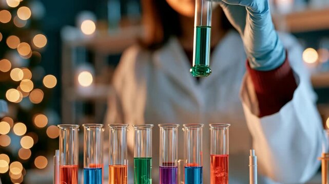 Colorful Chemistry pH Test Tubes With Christmas Lights