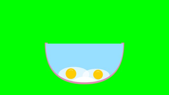 Cartoon graphic showing liquid pouring into bowl with eggs.
