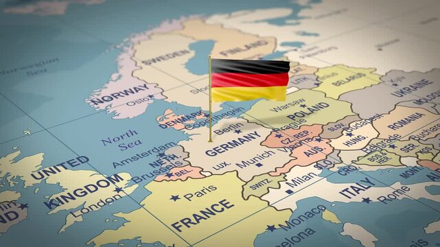 3D Germany Flag on Map Location Animation