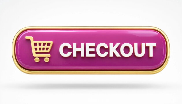 Checkout button with shopping cart icon for e-commerce purchase concept on white background