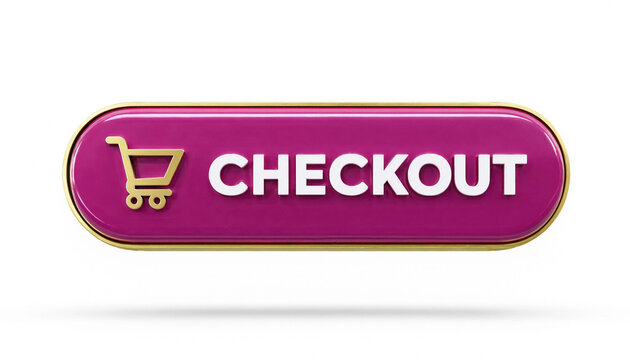 Checkout button with shopping cart icon for e-commerce purchase concept on white background