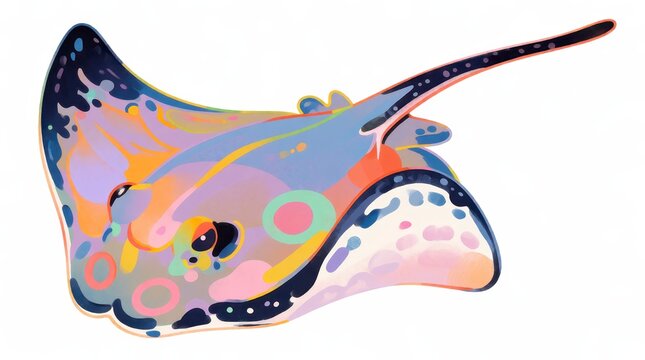 Stylized colorful stingray illustration with vibrant abstract patterns isolated on white background