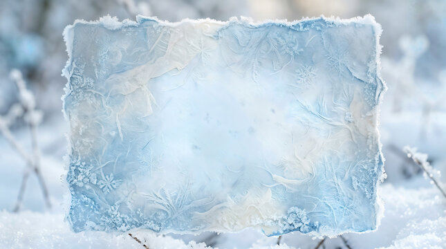 Frozen frosty glass window pane texture with snow and winter background