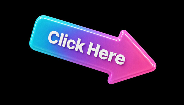 Click here arrow button with gradient color design for digital interface and user interaction concept