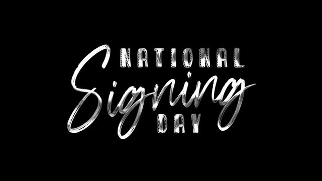 National signing day text animation with metallic silver, perfect for sports team announcements, social media posts, or promotional content.