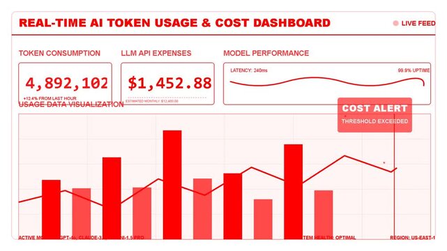 Real-time ai token usage and cost dashboard with financial tracking, analytics, monitoring, performance data