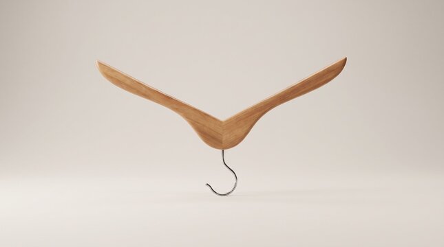 Wooden Clothes Hanger Suspended Mid-Air, Abstract Minimalist Design