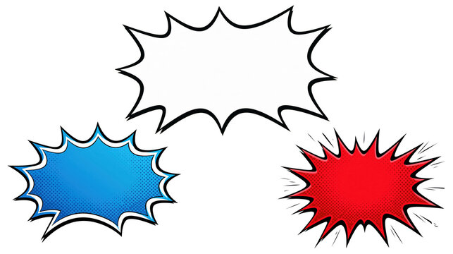 Empty comic speech bubble and colorful burst shape isolated on white background with clipping path
