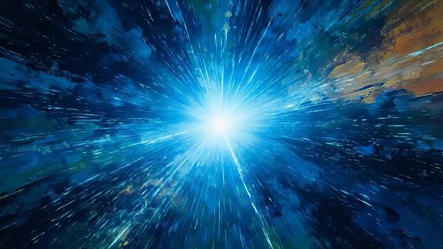 Abstract explosion with colorful radial light rays and dynamic energy
