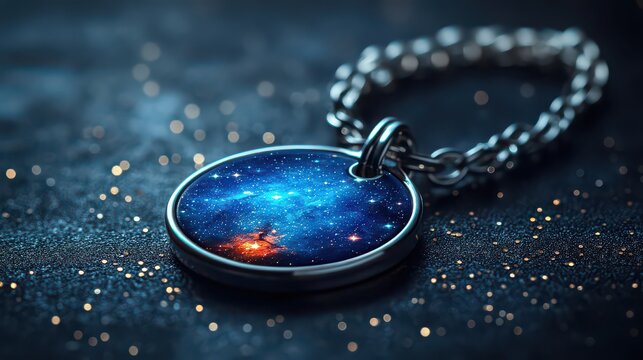 Galaxy keychain on dark background