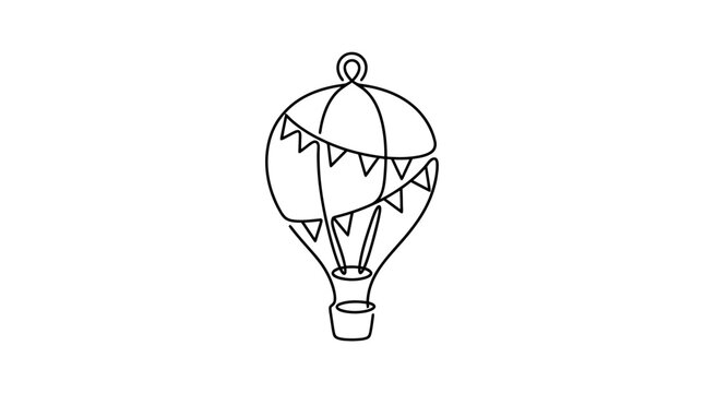 Hot Air Balloon Line Drawing Vector Illustration