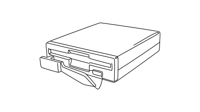 Floppy Disk Drive Line Drawing Vector Illustration