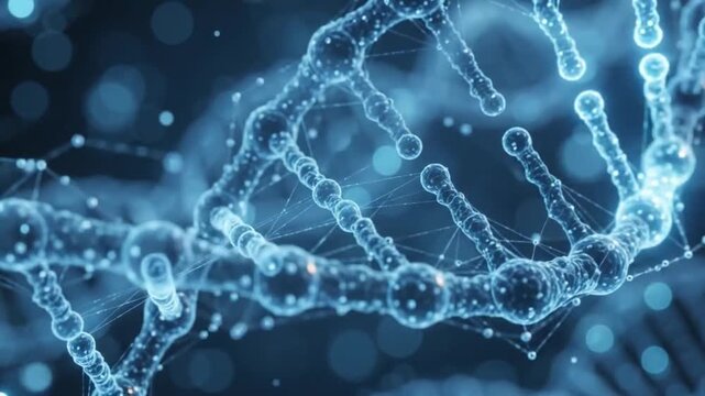 Digital representation of a glowing blue dna double helix structure