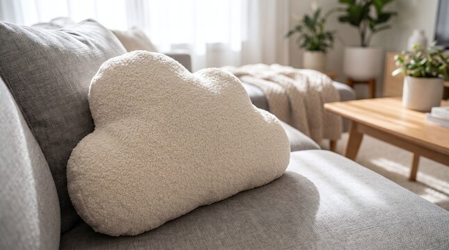 Cozy Cloud Pillow on Modern Gray Sofa, Home Decor