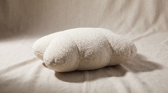 Fluffy Cloud Pillow on Neutral Fabric Background