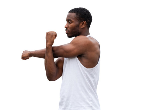 African American man side view arm stretch