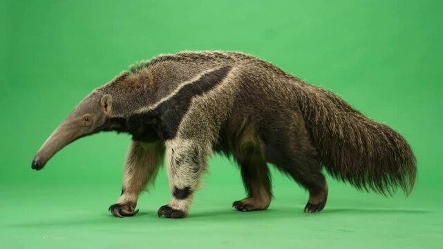 Giant Anteater Scratching and Sniffing Ground in Natural Foraging Behavior on Green Screen Background