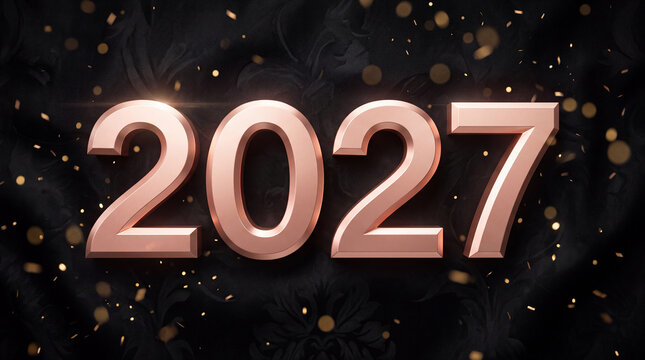 2027 Happy New Year Luxury Banner, 3D Gold 2027 Typography in Bl