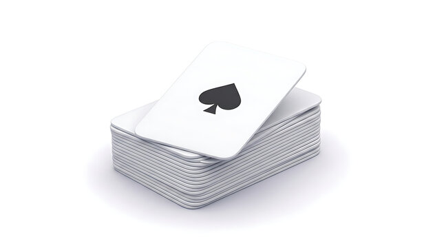 A single playing card with a black spade symbol on a white background, resting on a deck of cards.