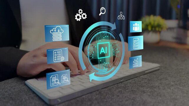  AI artificial intelligence technology for business automation and data driven workflow optimization of AI system, machine learning, smart analytics, Robotic process RPA technology