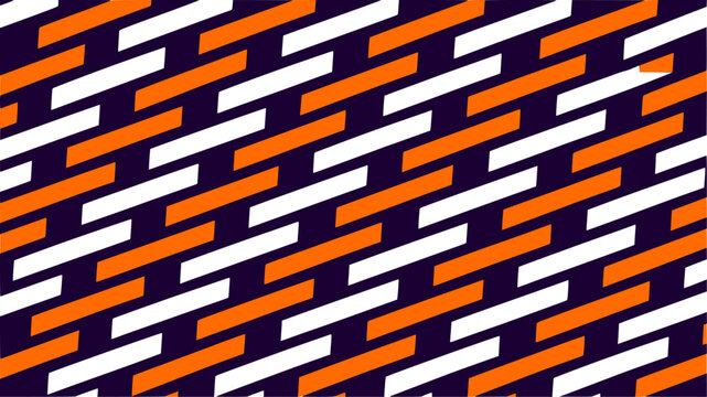 Diagonal offset brick rectangle seamless vector pattern for sport jersey sublimation. Featuring staggered alternating parallelogram tiles in vivid orange and white on deep purple background.