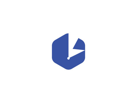 Minimalist blue letter G hexagon logo with arrow pointer for technology and corporate identity