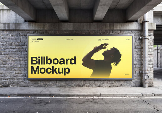 Outdoor Billboard Mockup on Urban Wall