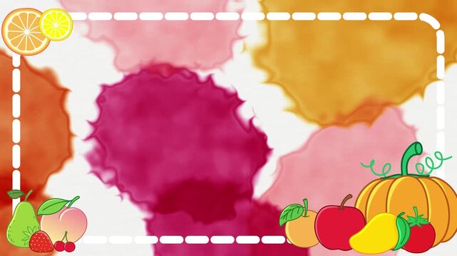 Autumn Fruits and Watercolor Blotches Animated Frame Background