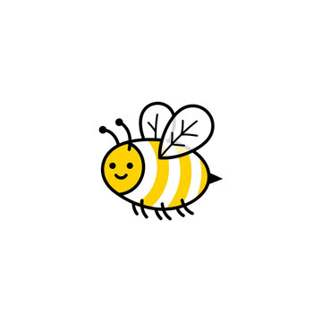 Minimalist bumblebee cartoon illustration, cute honey bee character with yellow stripes, simple hand drawn insect icon on white background