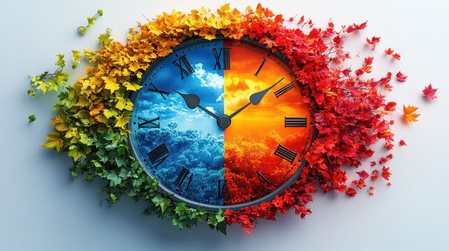 Seasonal clock change autumn leaves