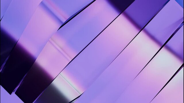 Glossy diagonal panels in purple, lavender, blue, and pink create abstract layered geometry with reflective surfaces, soft glow, dark edge lines, and premium modern style for decorative backgrounds