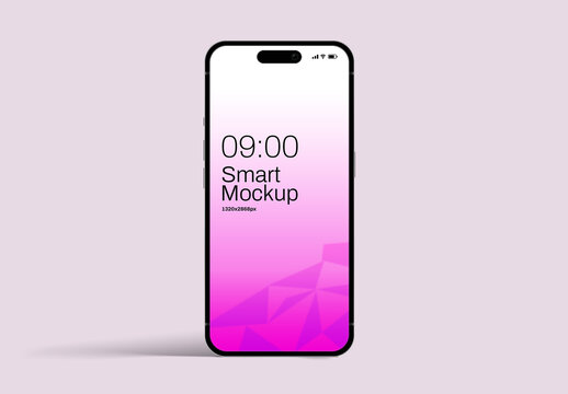 Modern smart phone mockup with realistic blank pink screen for app display