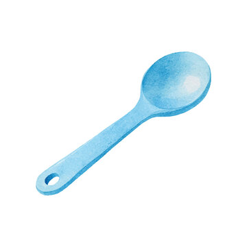 Blue Watercolor Vector Spoon Illustration With Hanging Hole.