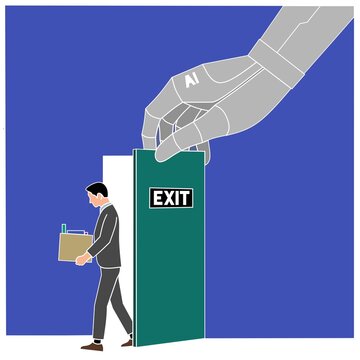 Ai robot layoff human office flat vector,bobot artificial replace human job design flat,Ai technology replace human flat vector,robot AI layoff human flat image ,ai robot replace human flat image 