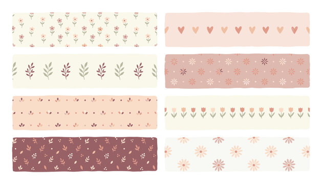 Aesthetic washi tape set with adorable floral and heart patterns for journals.