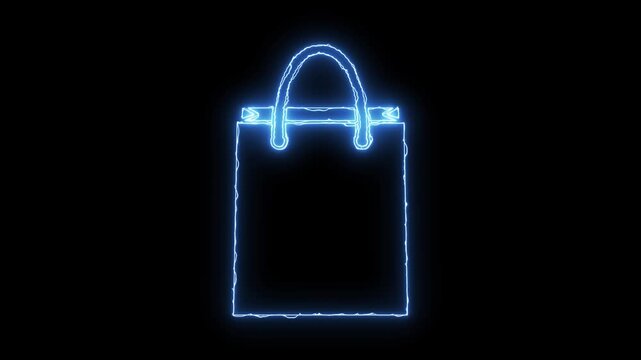 Bag shopping neon glowing animation loop icon retail store ecommerce purchase market tote merchandise order motion isolated dark background