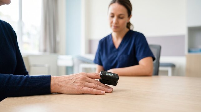 Patient Using Pulse Oximeter During Healthcare Consultation