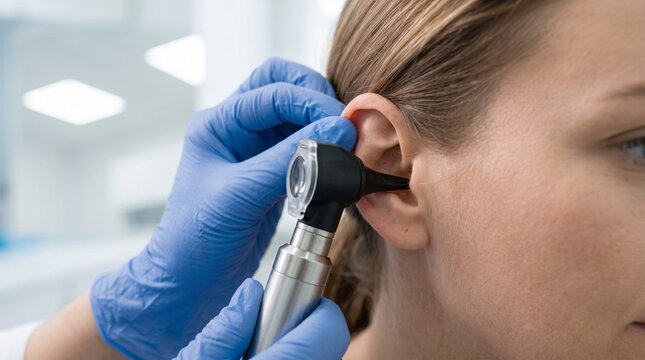 Clinician Performing Ear Examination with Digital Otoscope