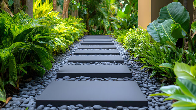 Modern landscape design garden stone stairs pathway path walking outdoor park