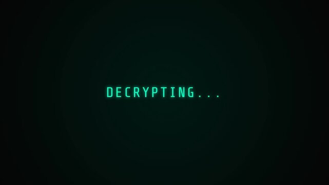 Futuristic cyan blue cyber security hacker decryption text animation for DECRYPTING...