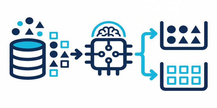 Supervised machine learning concept illustration featuring data classification and artificial intelligence algorithms for modern technology and computing projects