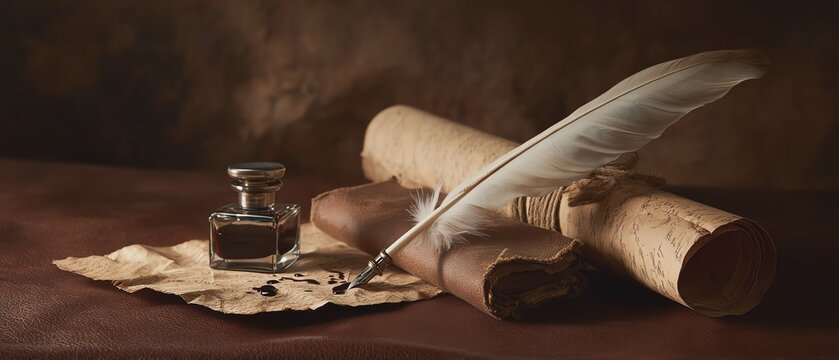 Vintage writing tools on parchment paper.