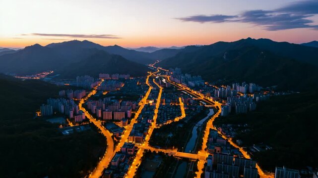 aerial view of anyang si south korea at golden light timelapse video
