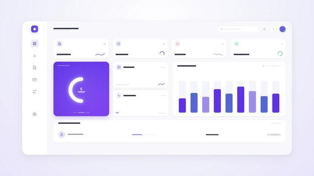 Modern financial dashboard interface visualizing billing status, invoice performance, payment activity, financial analytics, and transaction history through clean animated UI components.