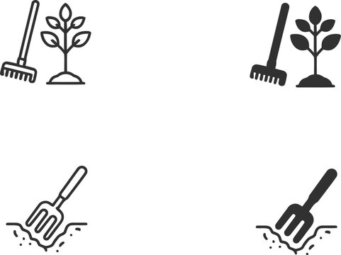 Gardening tools like rakes and forks with a young plant hand tool soil amendment gardening seedling agriculture