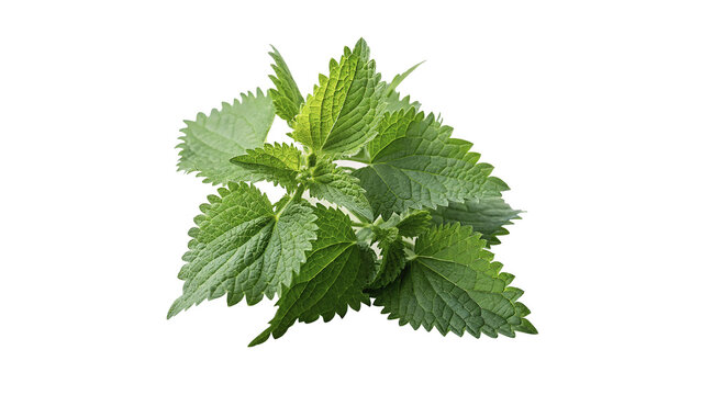 Bunch of fresh green stinging nettle leaves isolated on transparent background