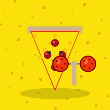 Vibrant geometric pizza slice vector illustration on plain yellow background