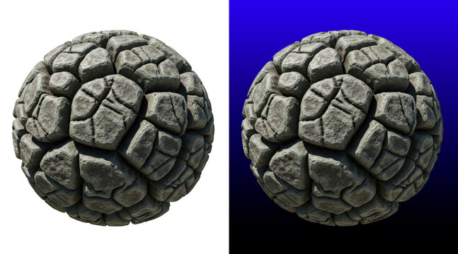 Textured stone sphere with polygonal segments 3D render