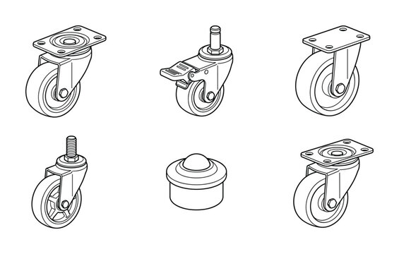 Industrial caster wheels set with metal plates for heavy furniture.