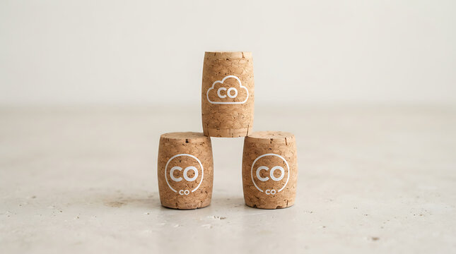 Three wine corks stacked in a pyramid